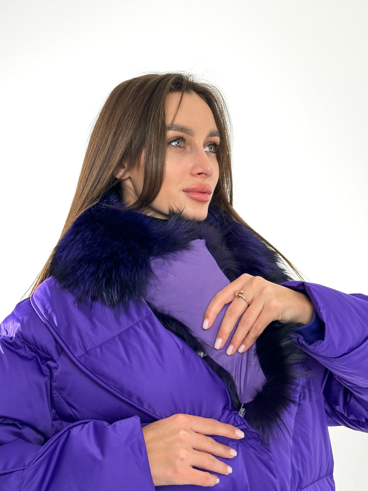 Manteau en duvet de renard argenté véritable de qualité supérieure