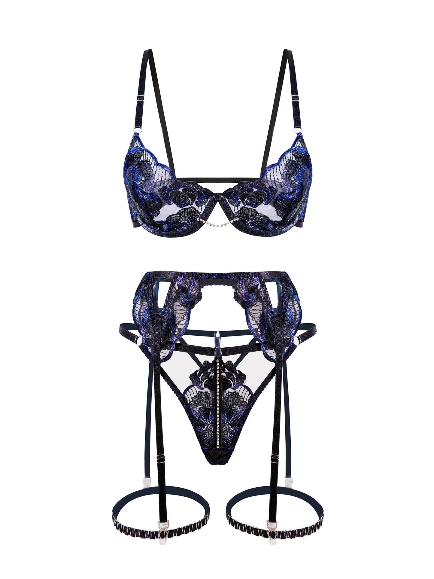 Black Luxurious Fancy Embroidered Sexy Lingerie Set