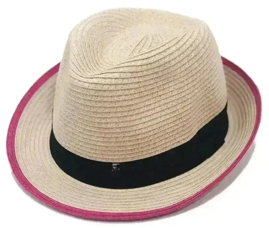 Pink Rim Toyo Straw Fedora Hat - 2" Brim | Femstylo