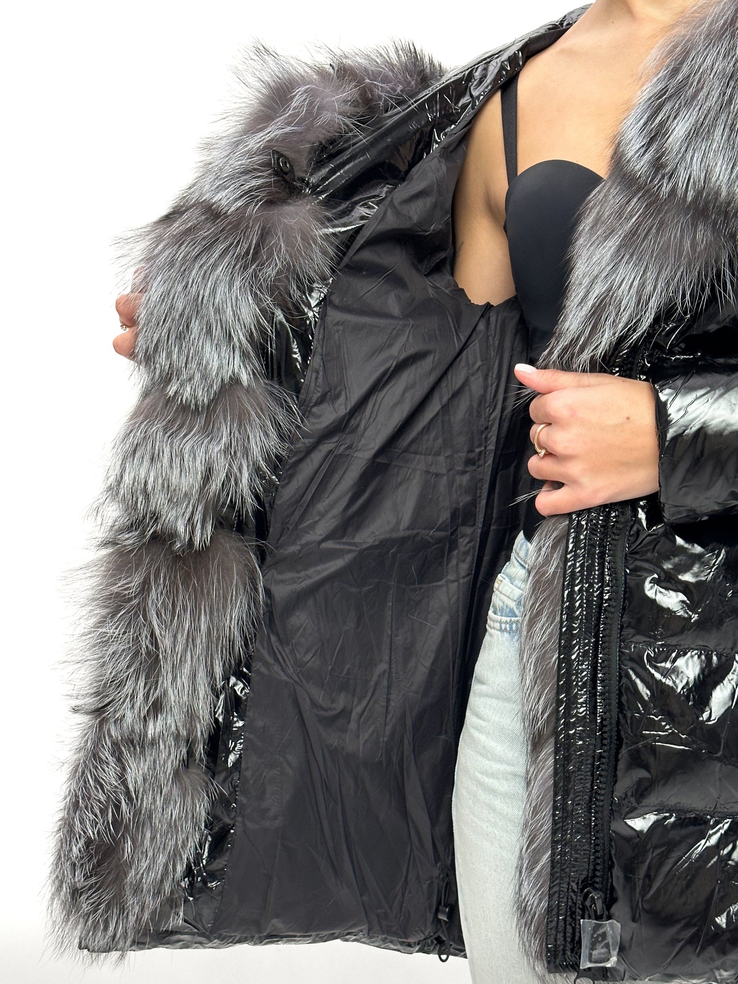 Onyx Genuine Silver Fox Fur Down Parka