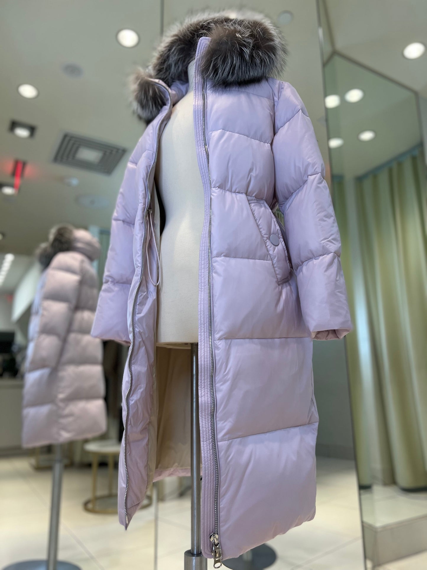 Mirabelle Genuine Silver Fox Fur Down Fill Coat
