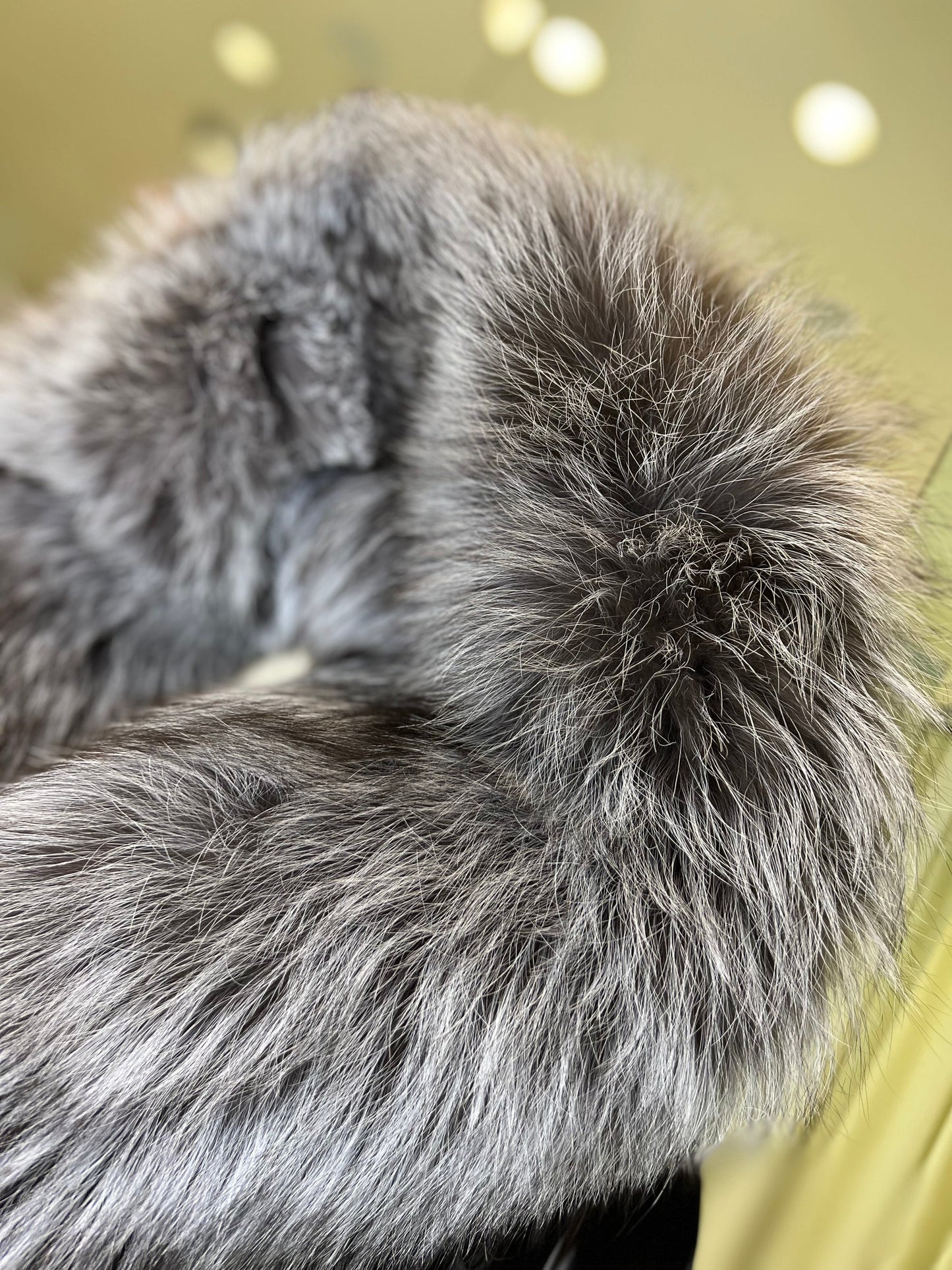 Parka isolée en véritable renard argenté avec capuche entièrement doublée et lapin