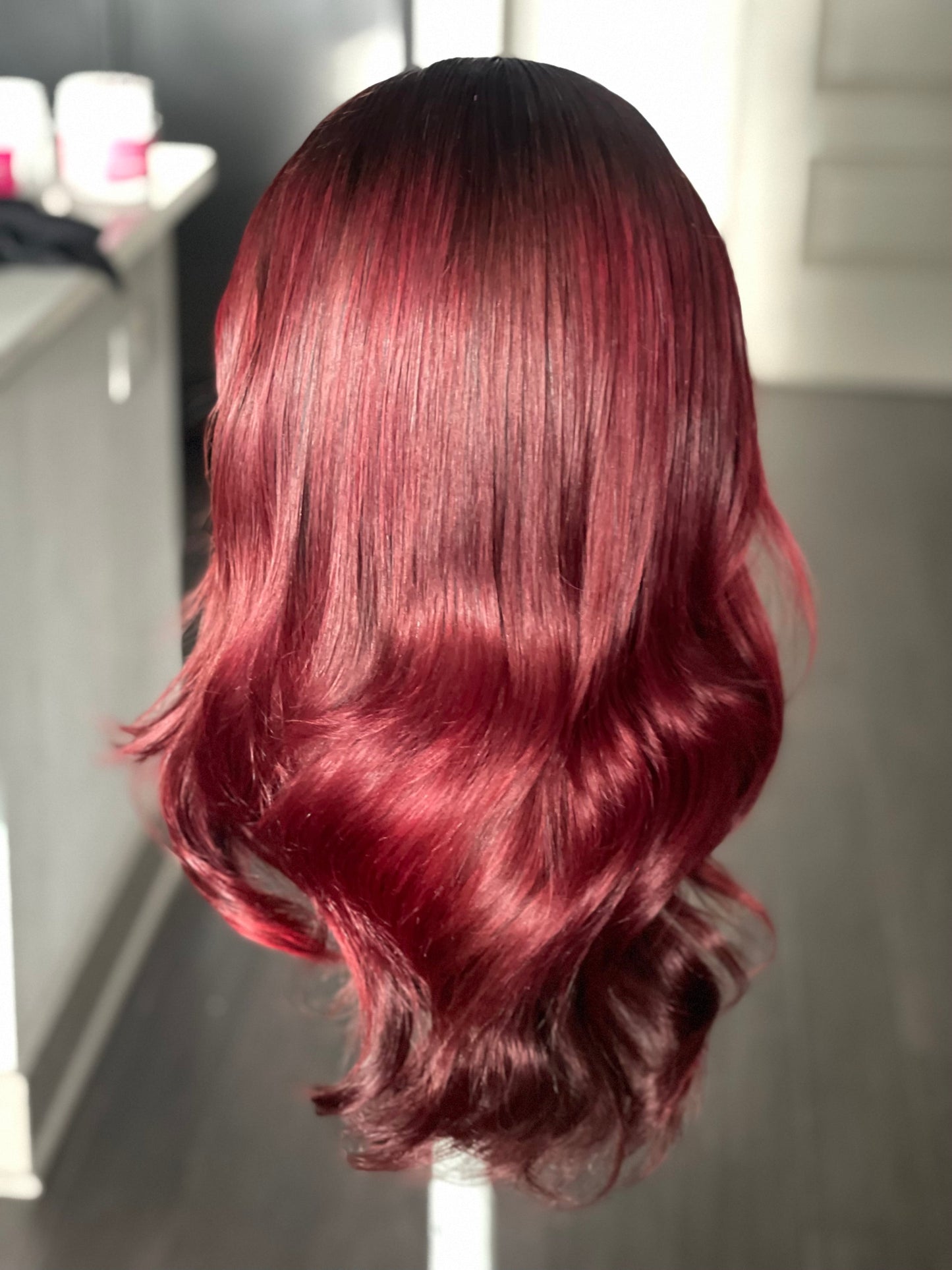4 By 4 Loose Wavy Closure Wig (100% Human Hair) 18 Inches Wine Color