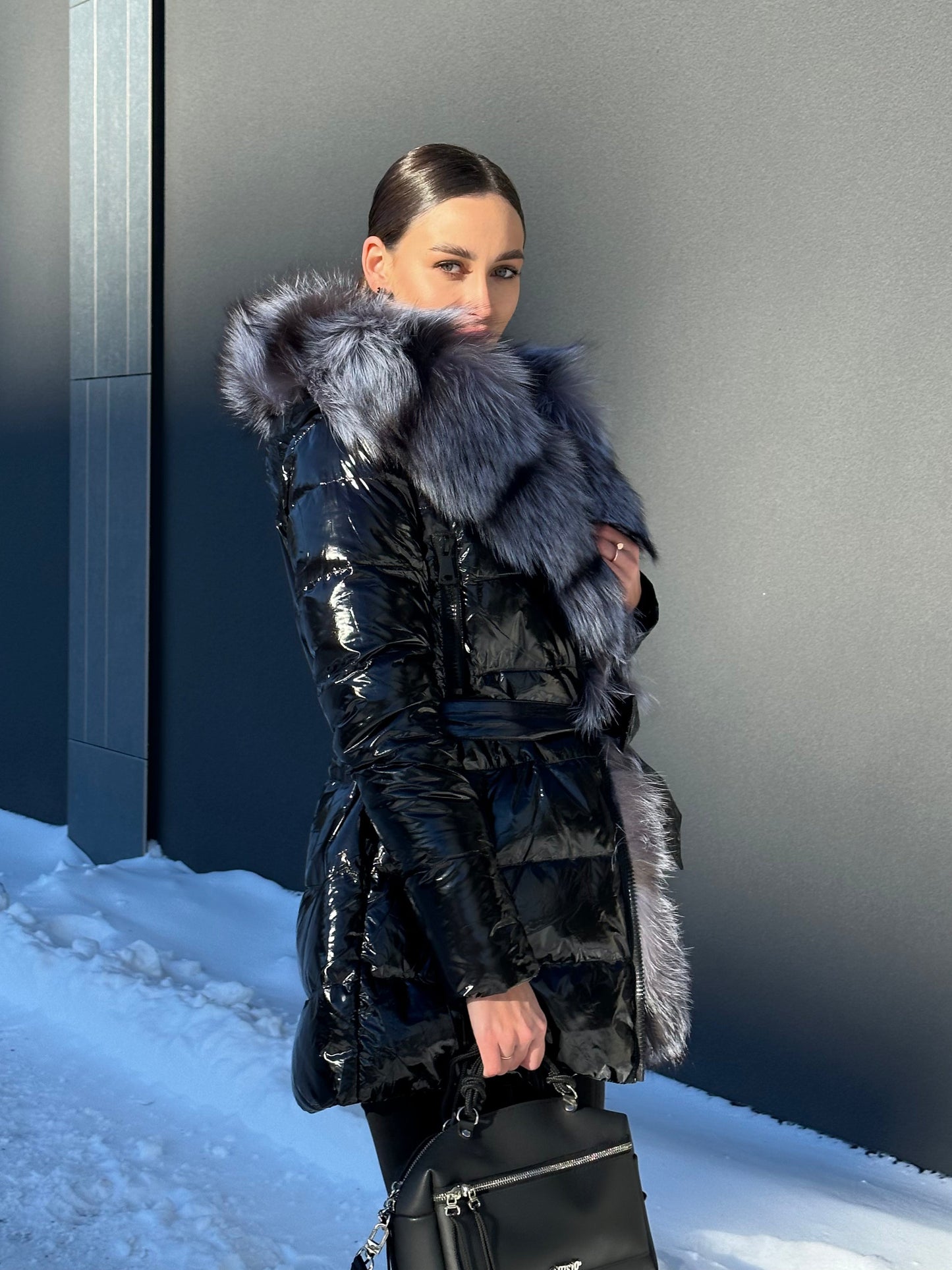 Onyx Genuine Silver Fox Fur Down Parka