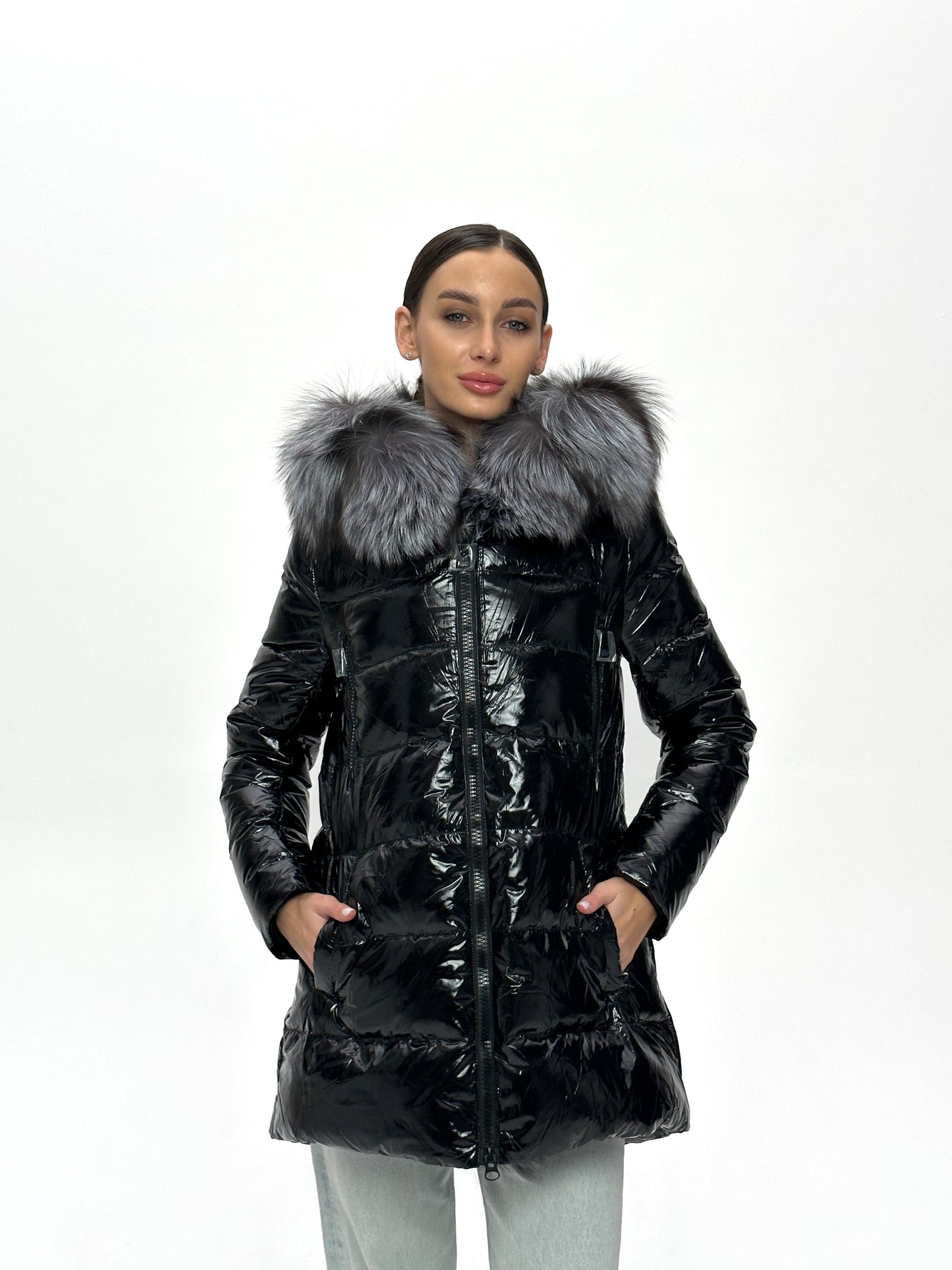 Onyx Genuine Silver Fox Fur Down Parka