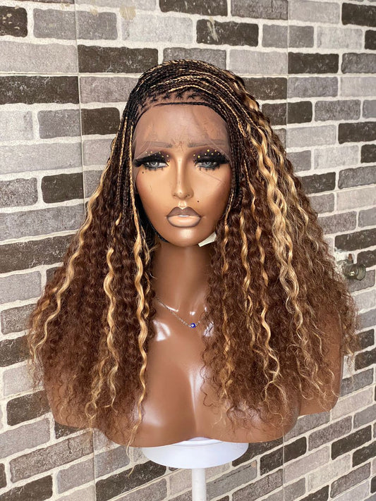 Raw Human Hair Flowy Knotless Wig (100% Raw Human Hair Lace & Curls) Mixed Colors