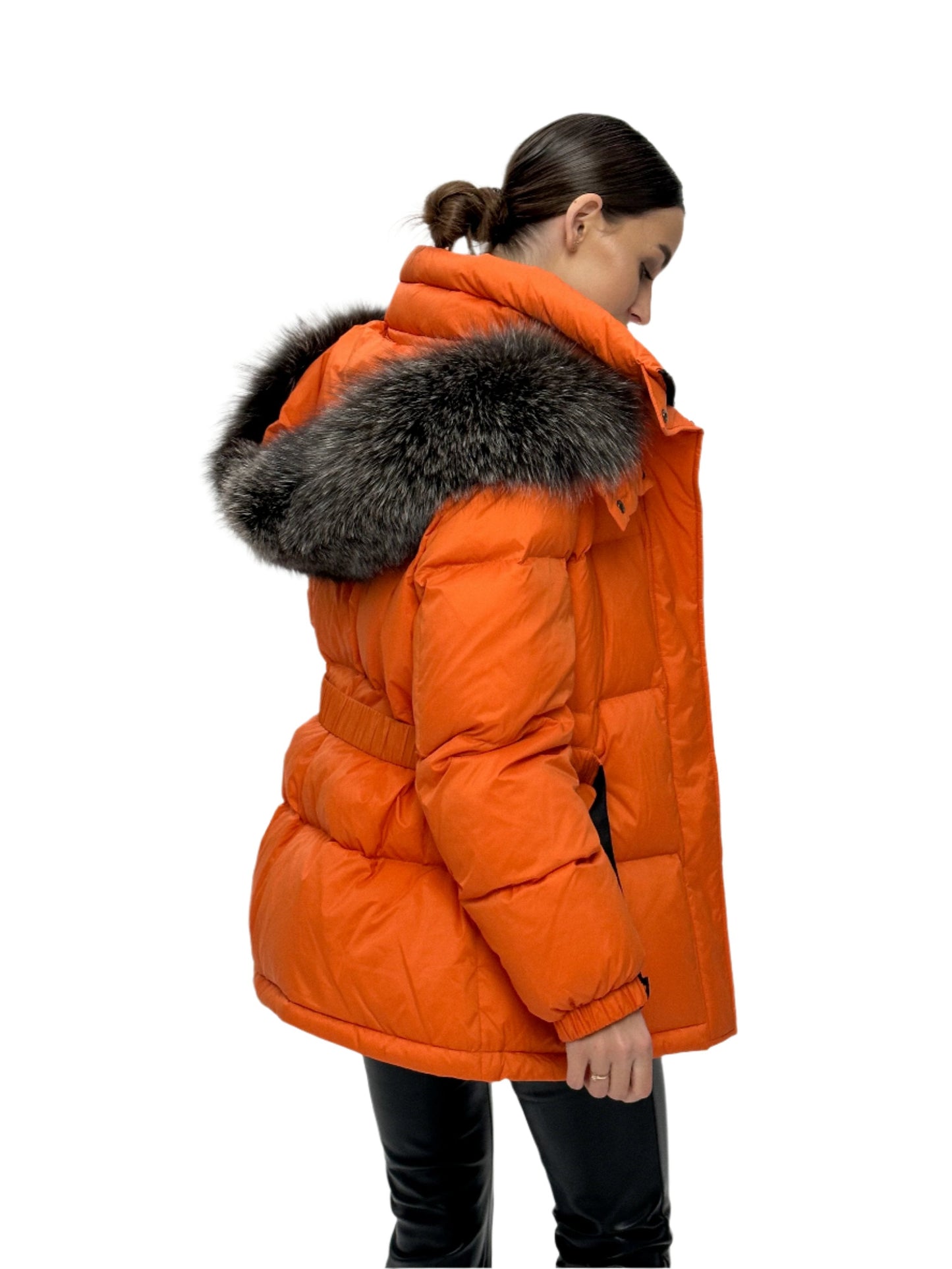 Veste en duvet de renard argenté véritable