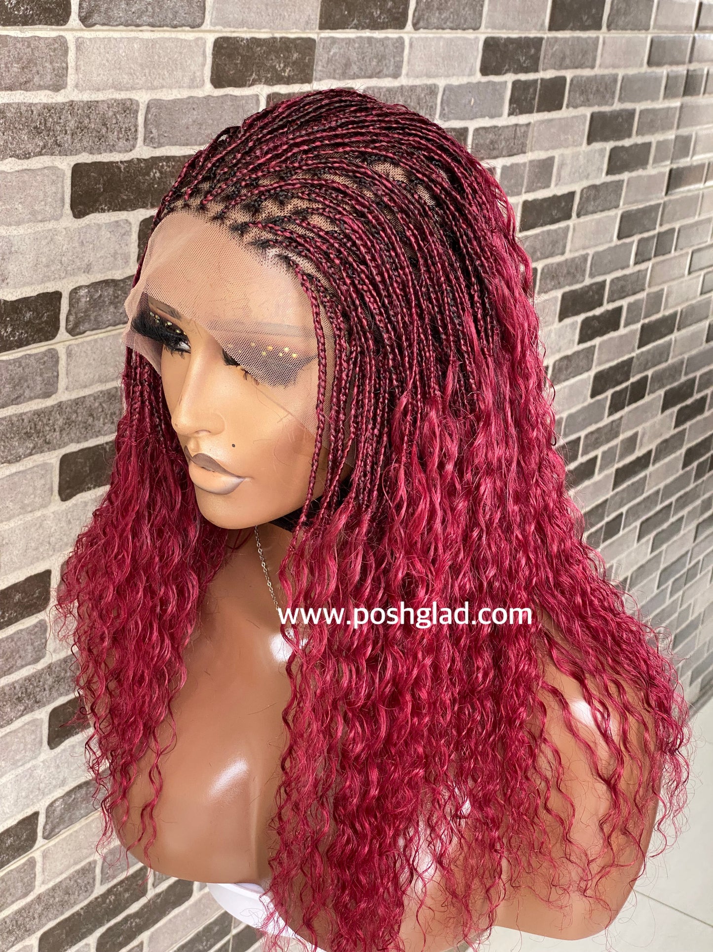 Wet And Wavy 100% Human Hair Knotless Braid Wig, HD Full Lace, Burgundy