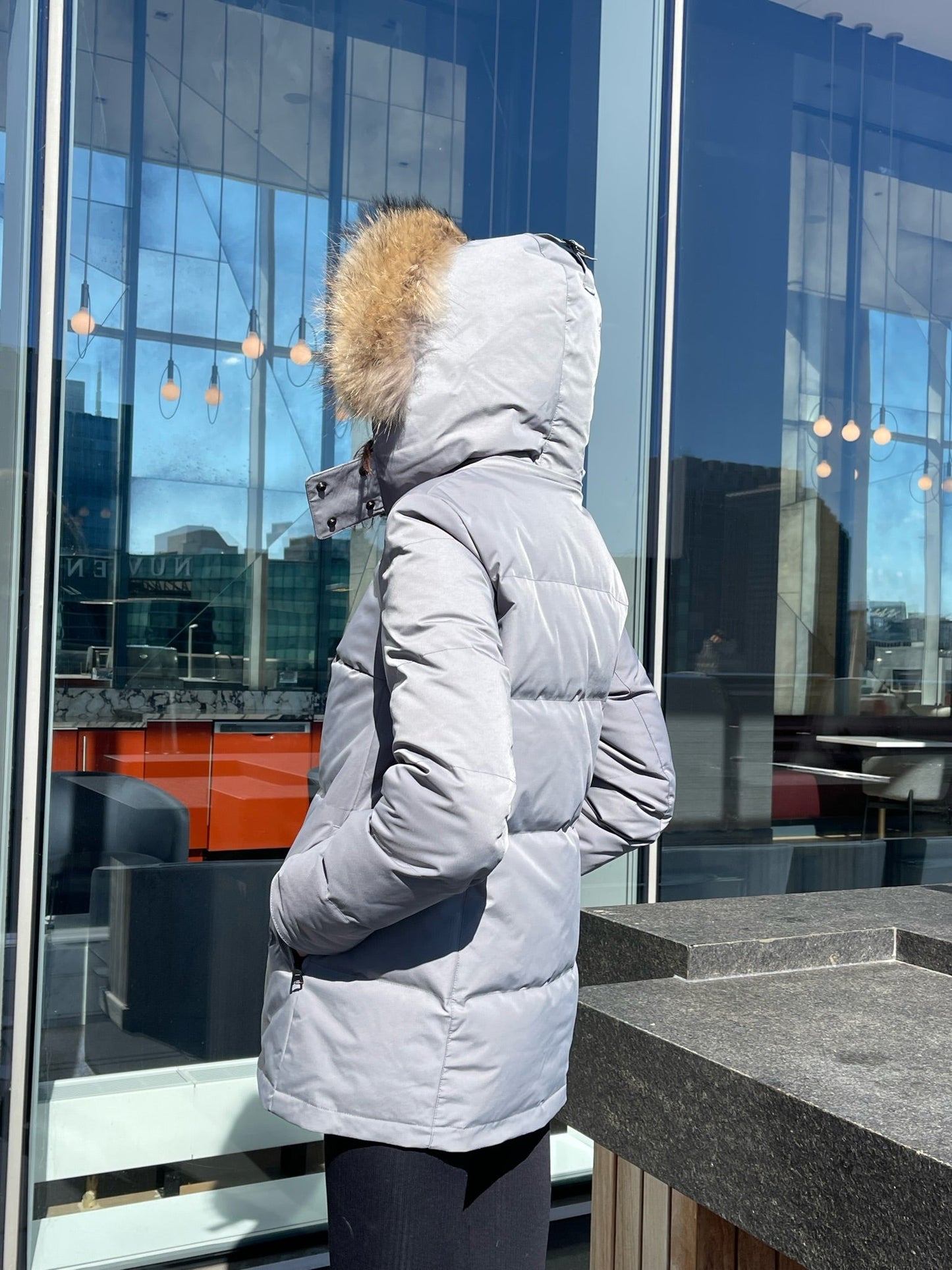 Melbourne Coyote Fur Down Classic Parka in Grey