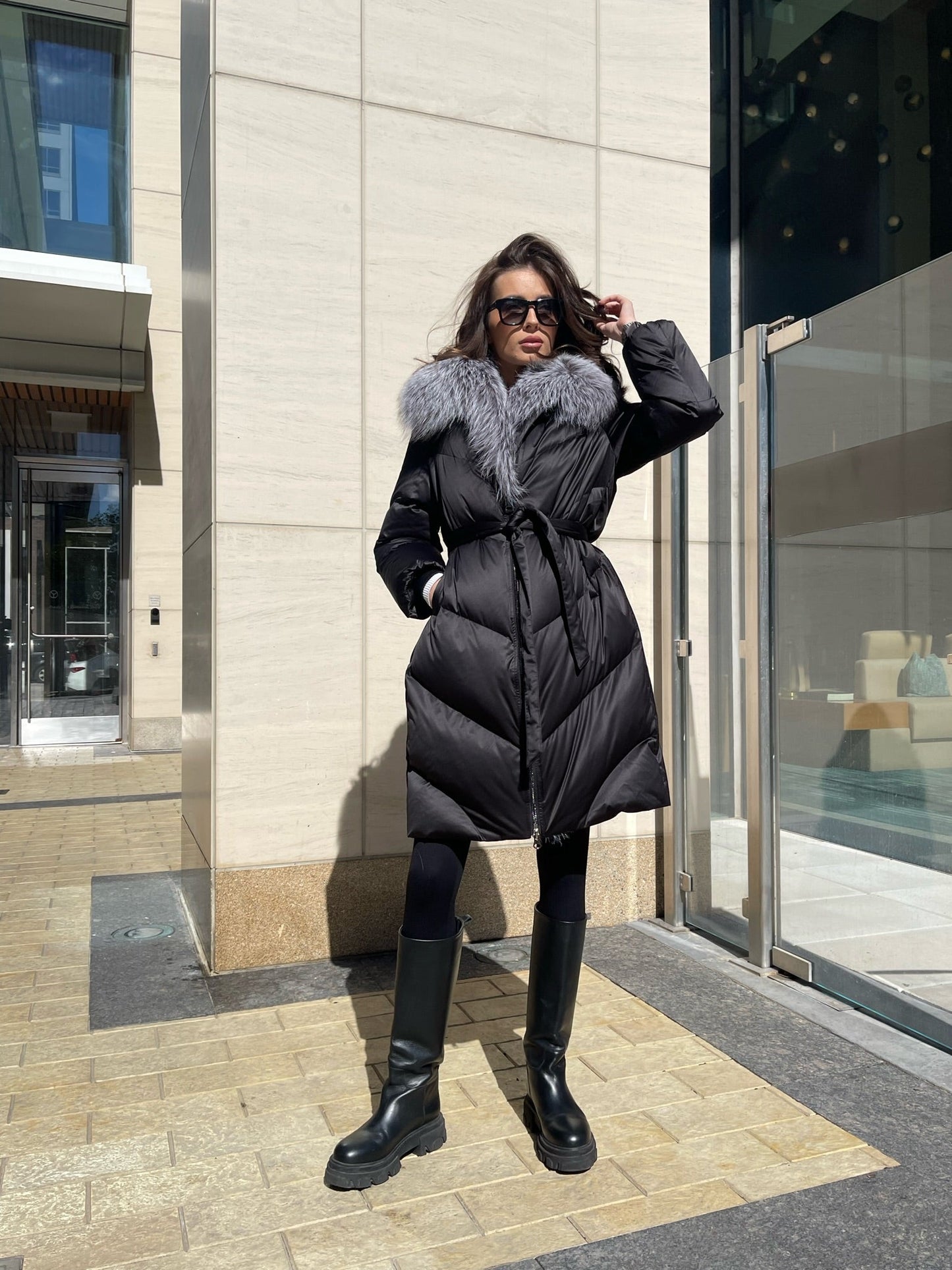 Parka en duvet de renard argenté véritable Amandine