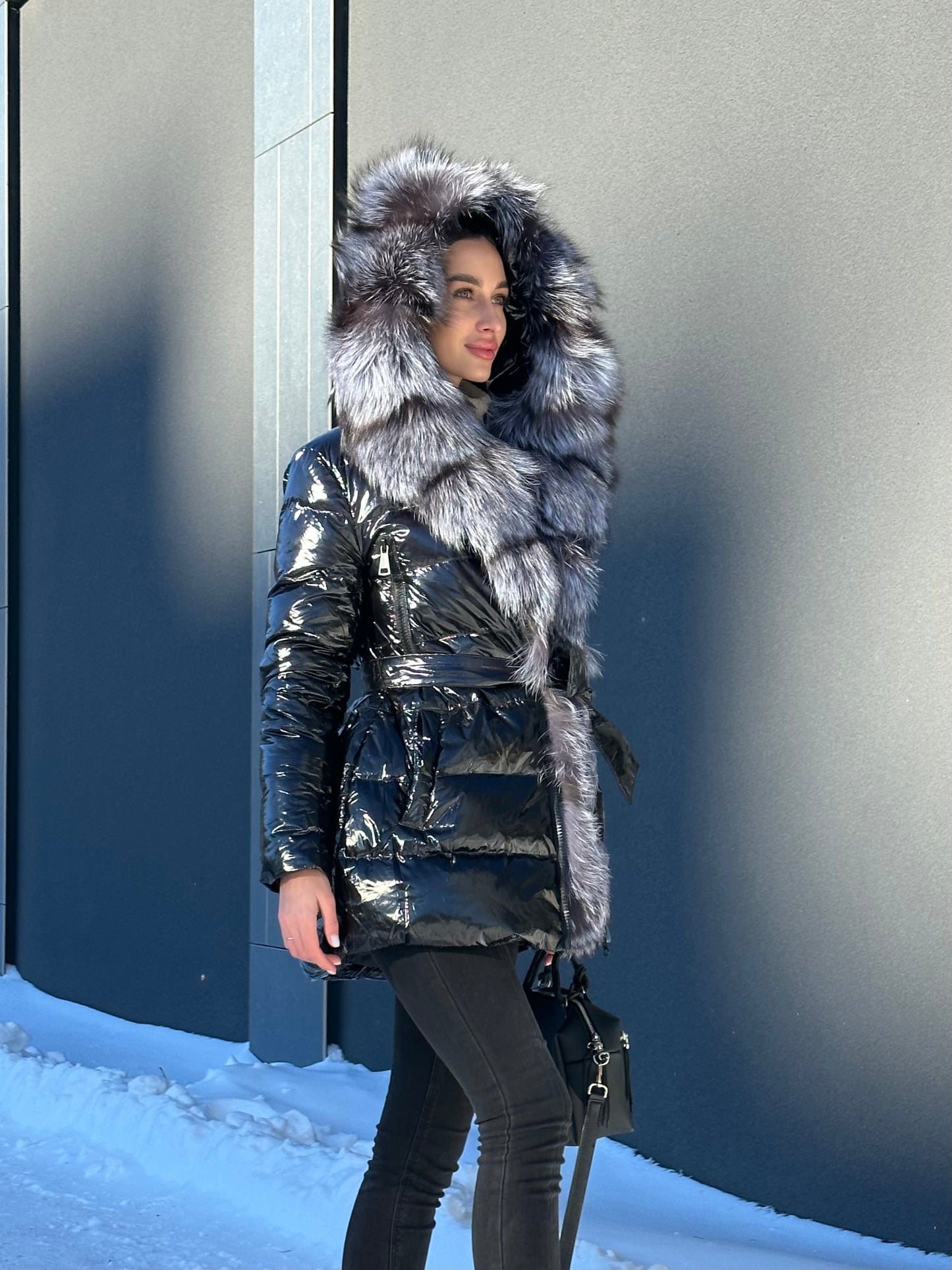 Onyx Genuine Silver Fox Fur Down Parka
