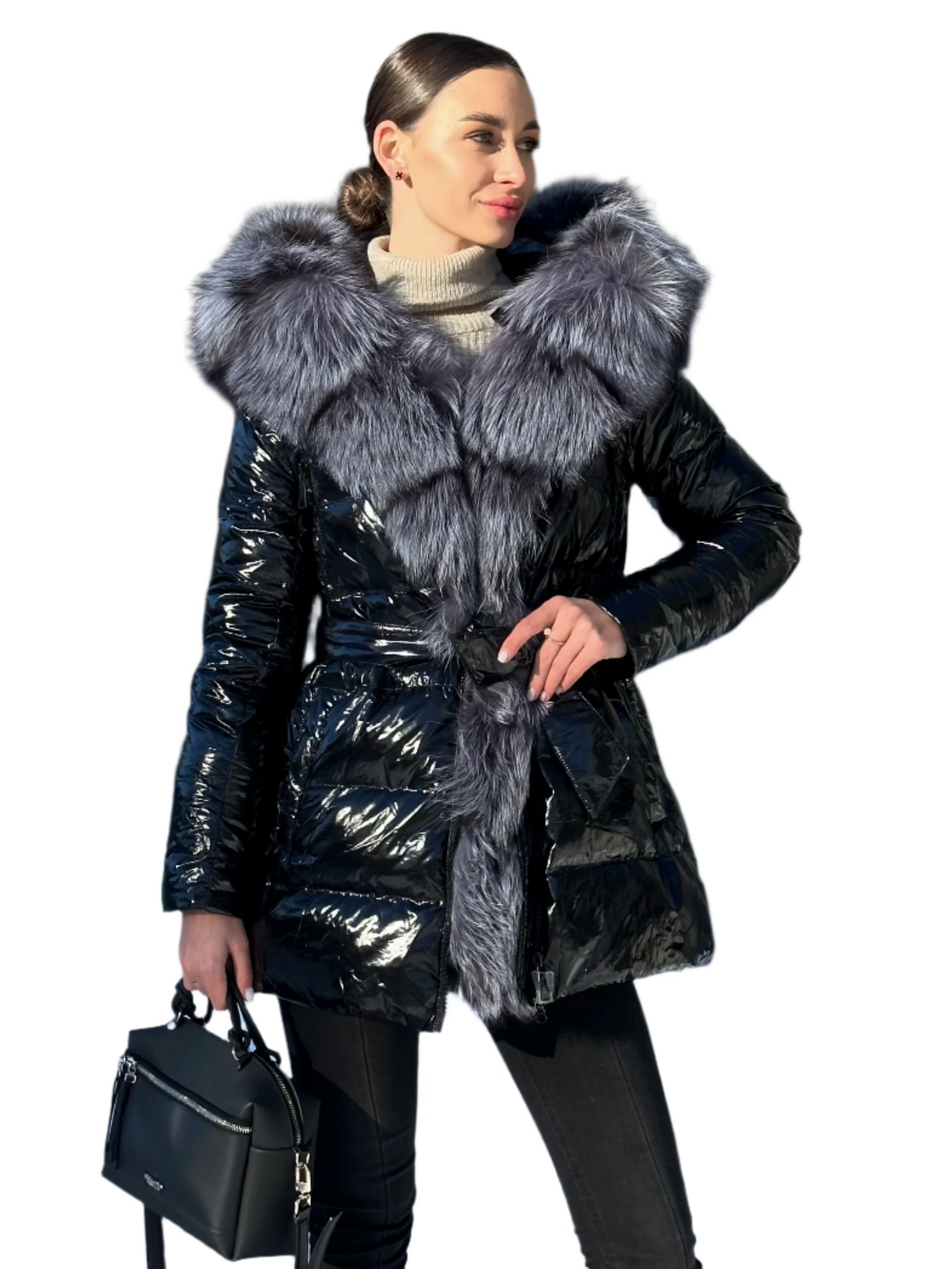 Onyx Genuine Silver Fox Fur Down Parka