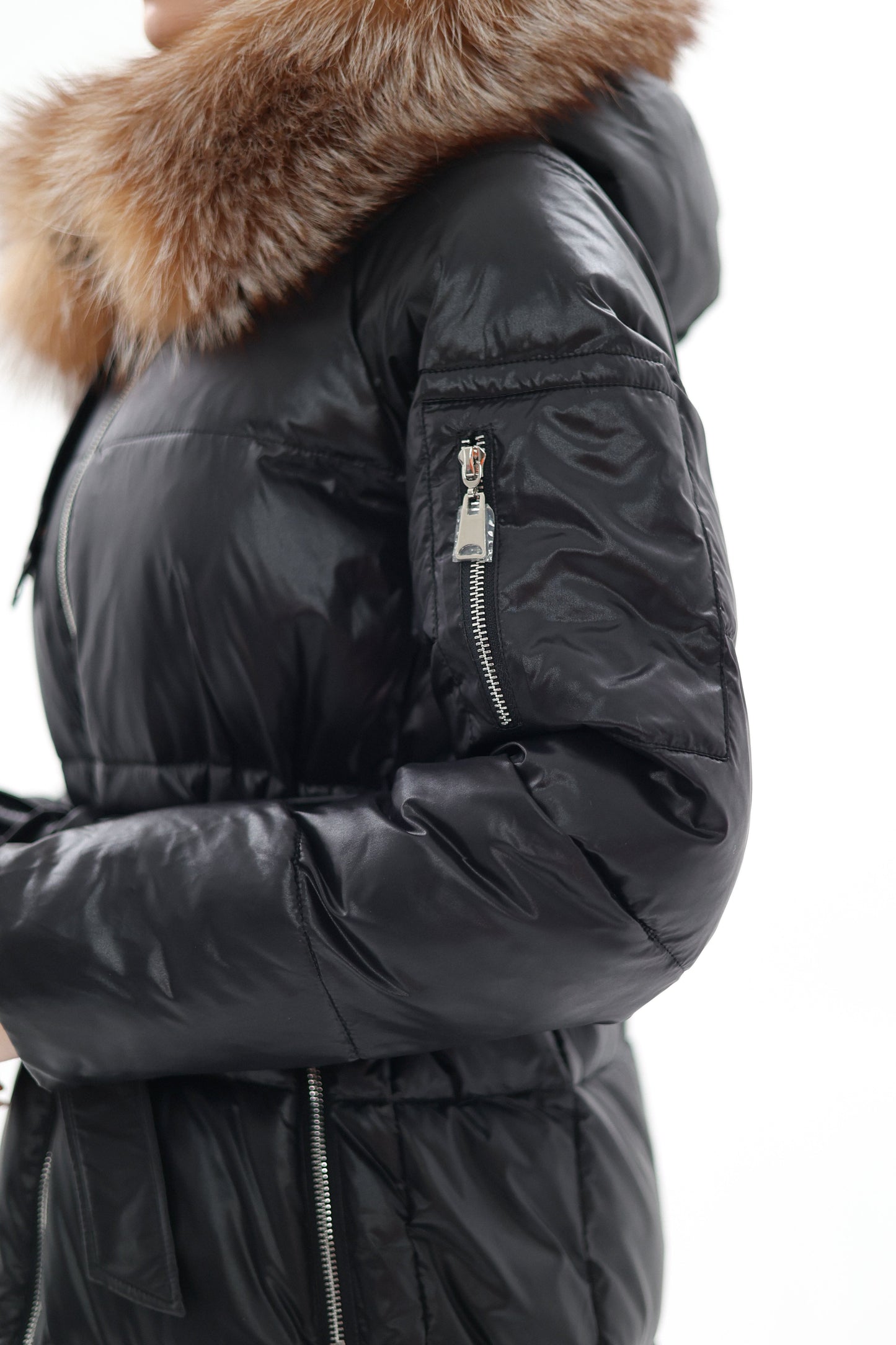 Genuine Silver Fox Fur Alternative Down Fill Coat