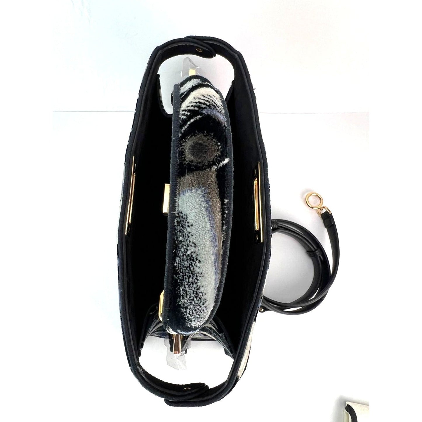 Fendi Peekaboo I see u Medium Printed Velvet Black Blue Satchel Shoulder Bag