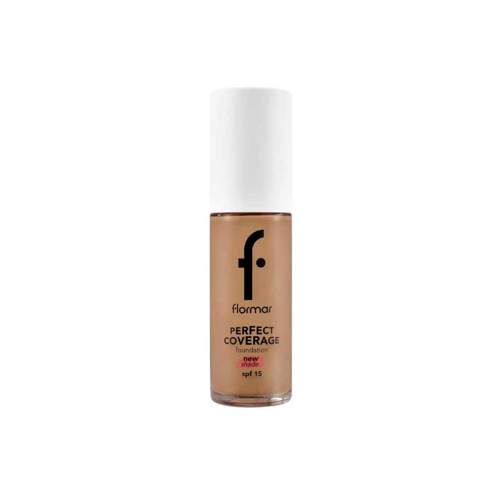 Fond de teint Flormar Perfect Coverage, hautement pigmenté et semi-brillant, SPF15, 30 ml - 135 Noisette