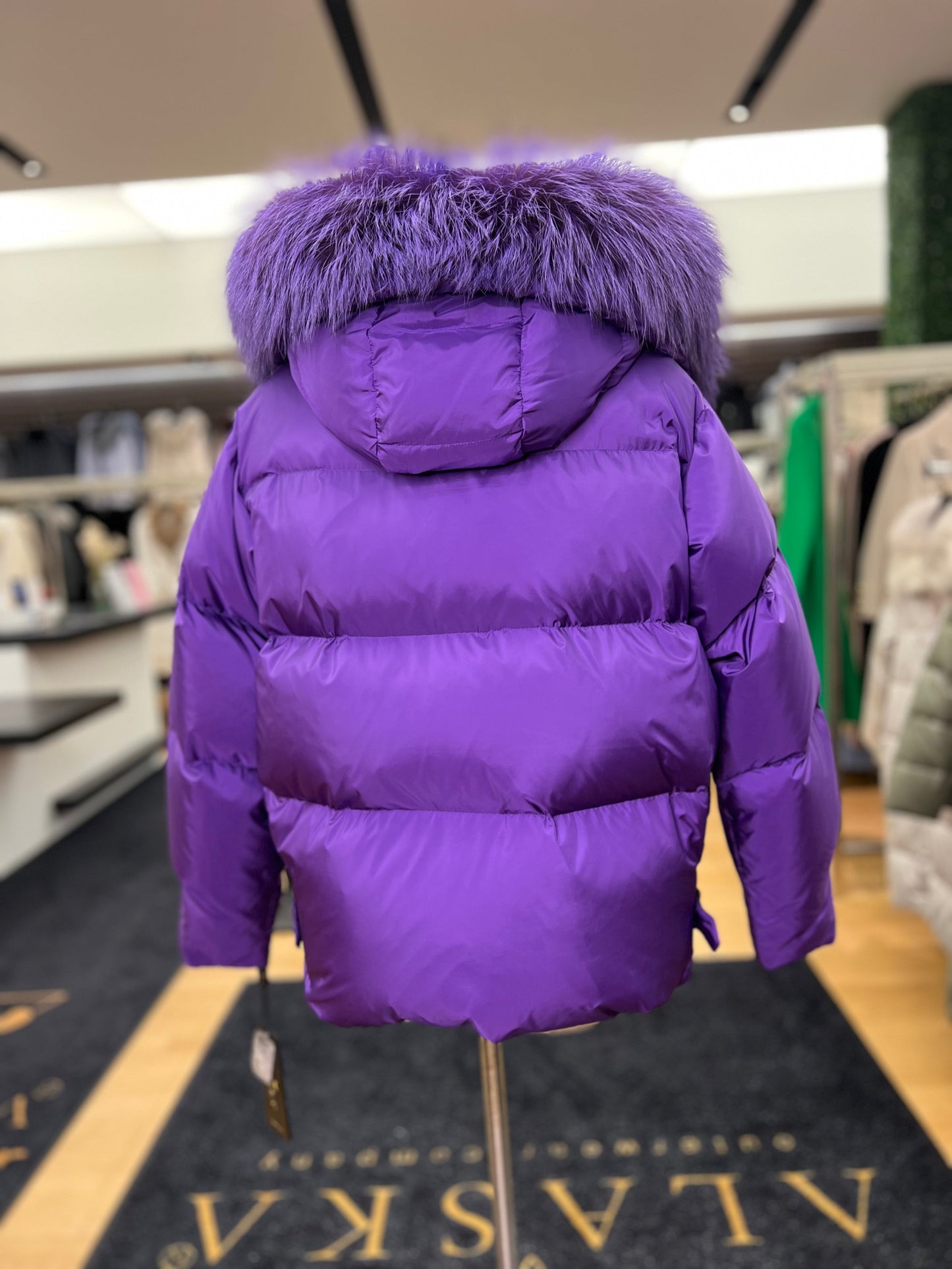 Parka en duvet et fourrure de renard argenté véritable