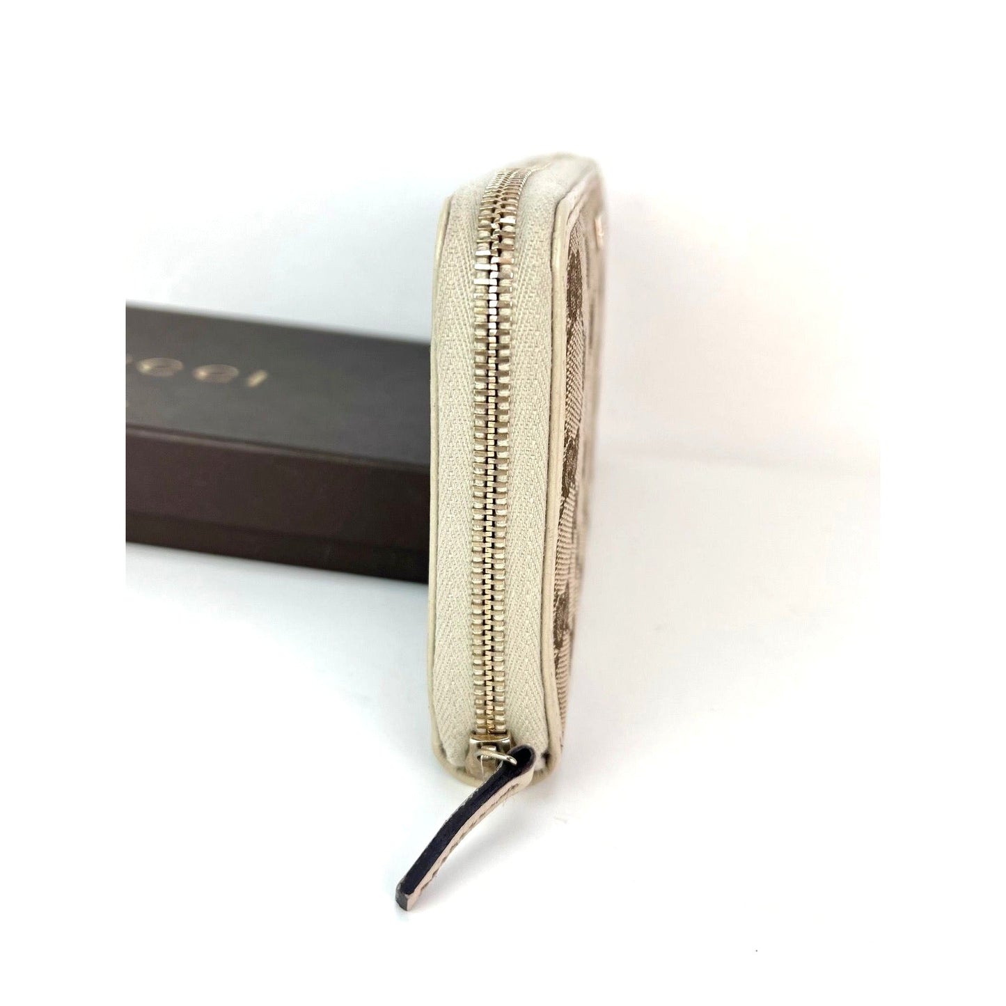 Gucci GG Logo Beige Zip Around Canvas Long Wallet