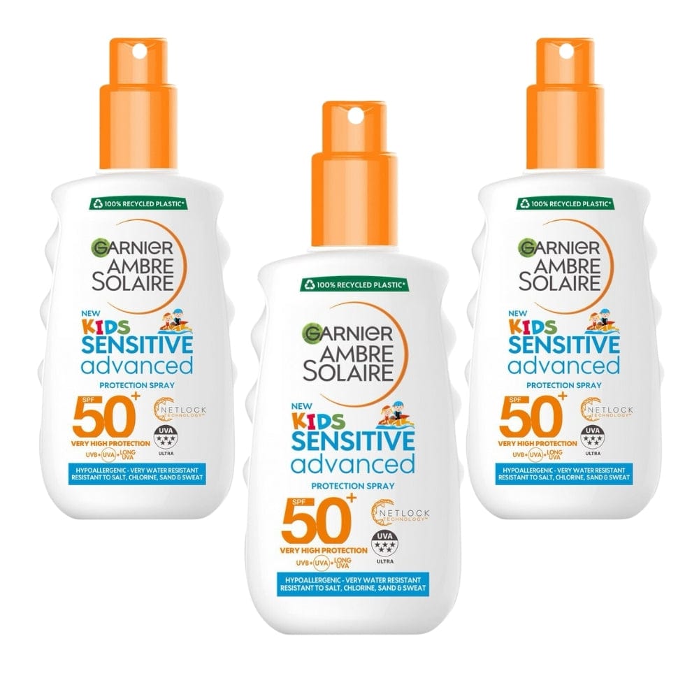 Garnier Ambre Solaire Kids Sensitive Advanced Sun Cream Spray SPF50+ 150 ml, lot de 3