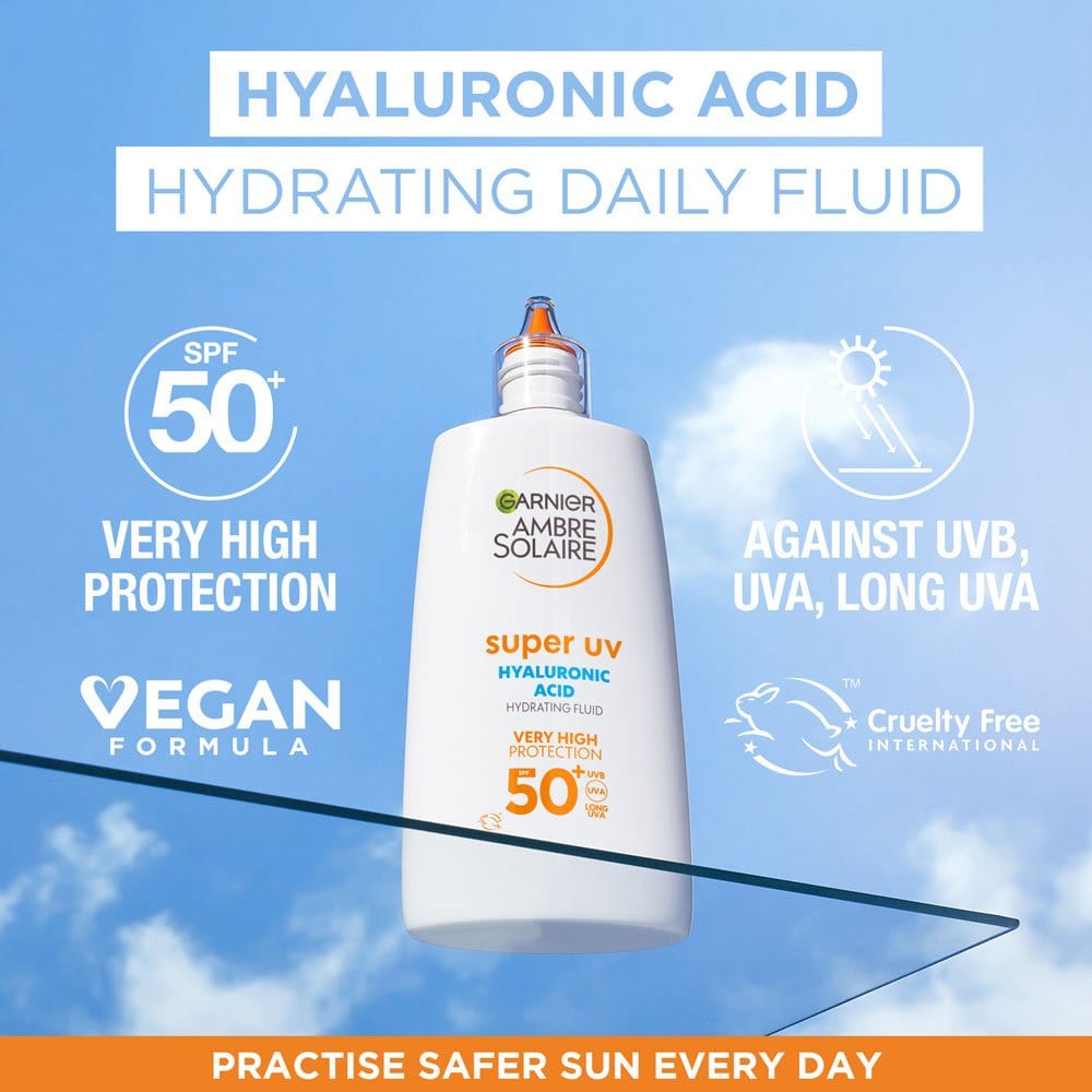 Garnier Ambre Solaire Super UV  Hyaluronic Acid Anti-Dryness Face Cream Spf50 40ml 3 Pack