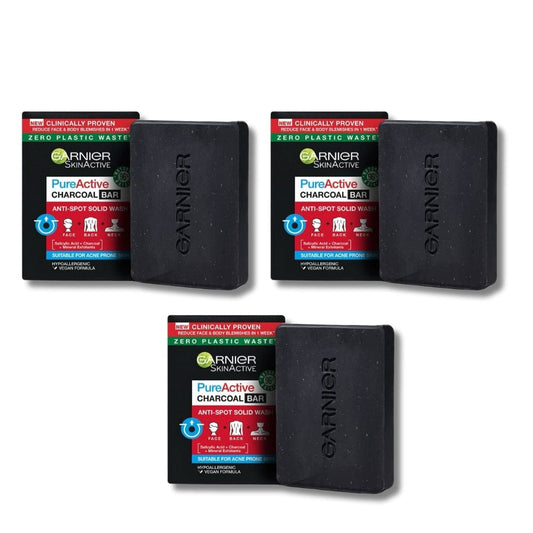 Garnier Pure Active Anti-Spot and Blackhead Solid Wash Charcoal Bar 100g 3 Pack