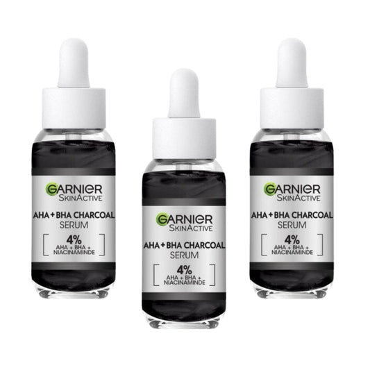 Sérum visage au charbon Garnier Skin Active 4 % AHA + BHA et niacinamide 30 ml, lot de 3