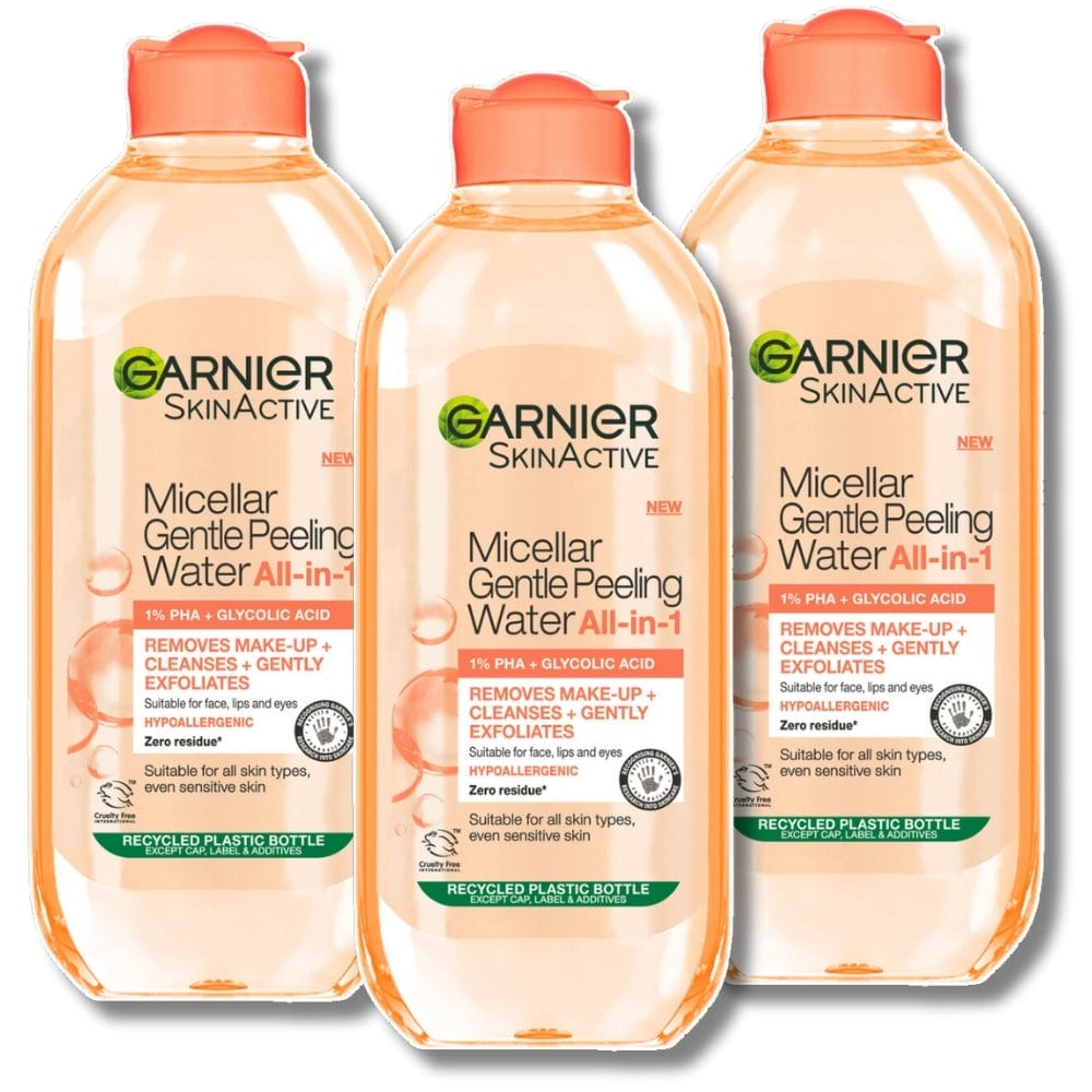 Garnier Skin Active Eau Micellaire Peeling Douce Nettoie, Exfolie et Éclat 400 ml / 13,5 fl oz Lot de 3