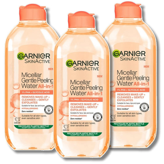 Garnier Skin Active Eau Micellaire Peeling Douce Nettoie, Exfolie et Éclat 400 ml / 13,5 fl oz Lot de 3