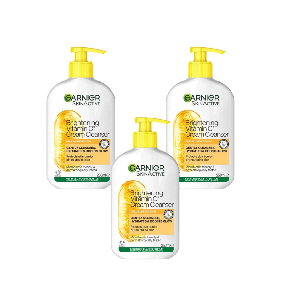 Garnier Skin Active Lot de 3 crèmes nettoyantes éclaircissantes à la vitamine C 250 ml