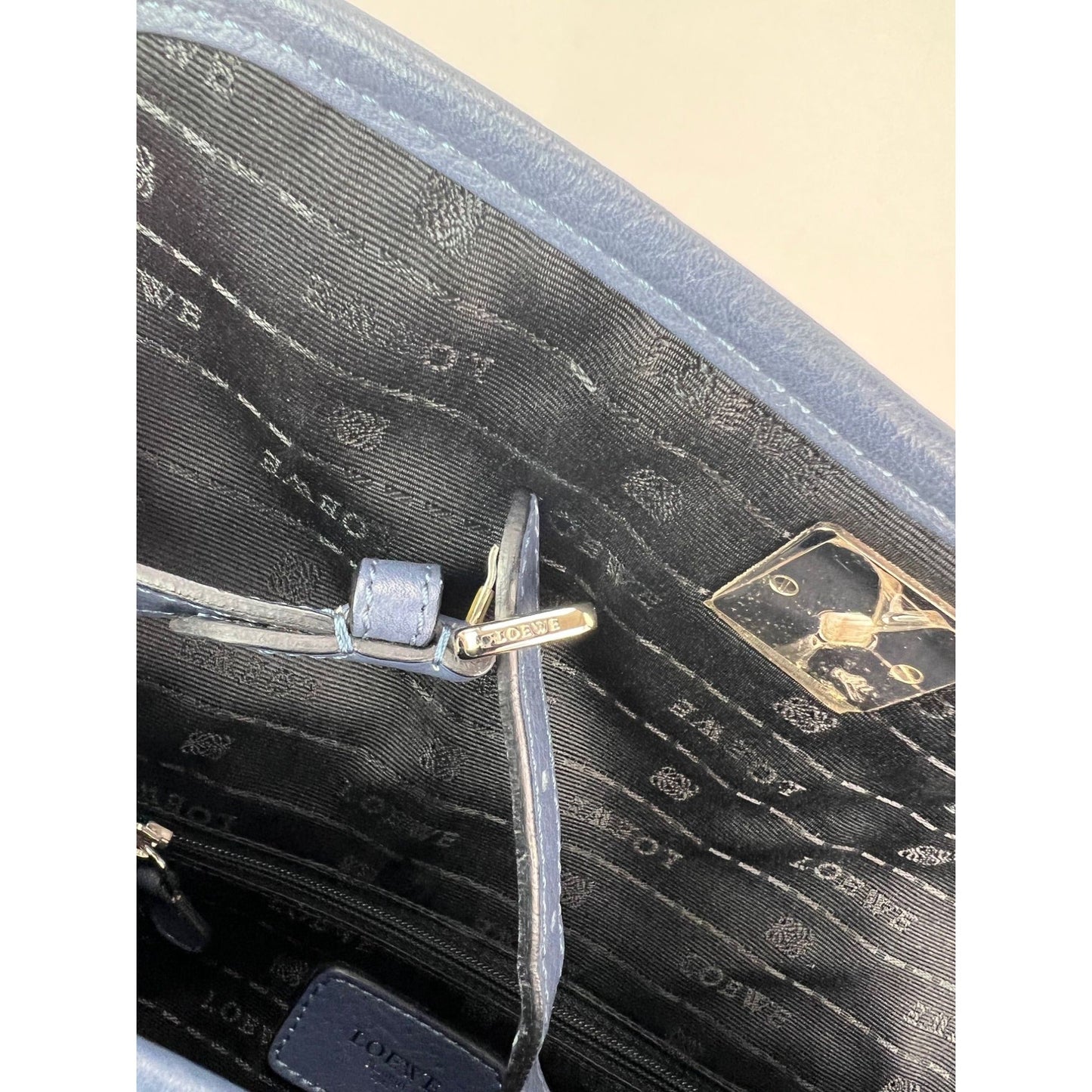 Loewe Calfskin Leather Alamo 28 Blue Crossbody Bag