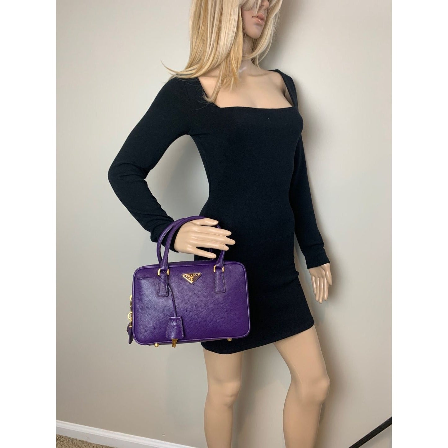 Prada Saffiano Leather Lux Small  Top Handle Viola Purple Handbag