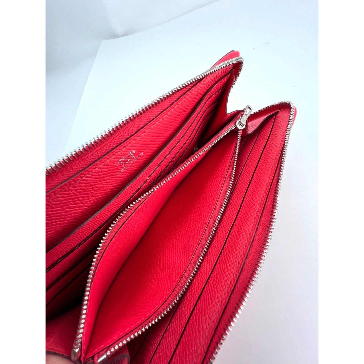 Hermes Epsom Lucky Wrist Azap Leather Pink Red Wallet