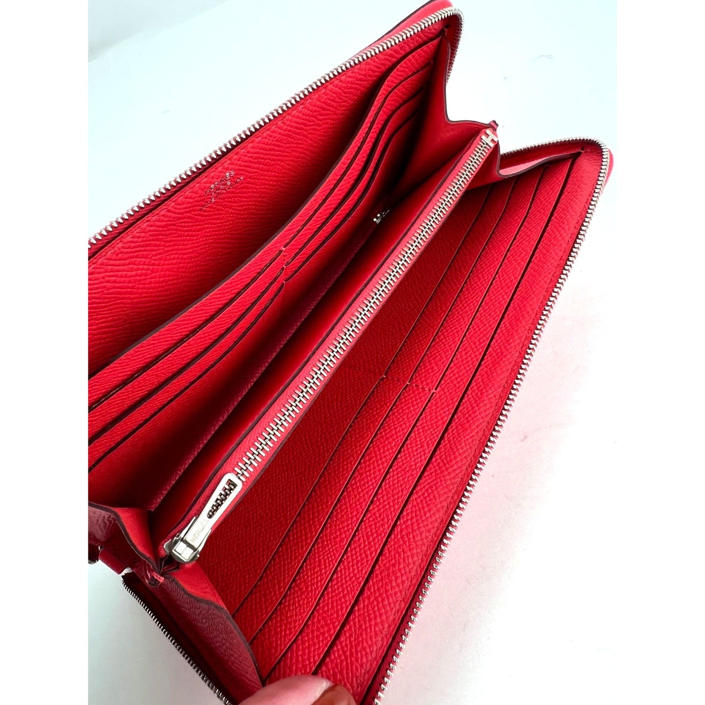 Hermes Epsom Lucky Wrist Azap Leather Pink Red Wallet