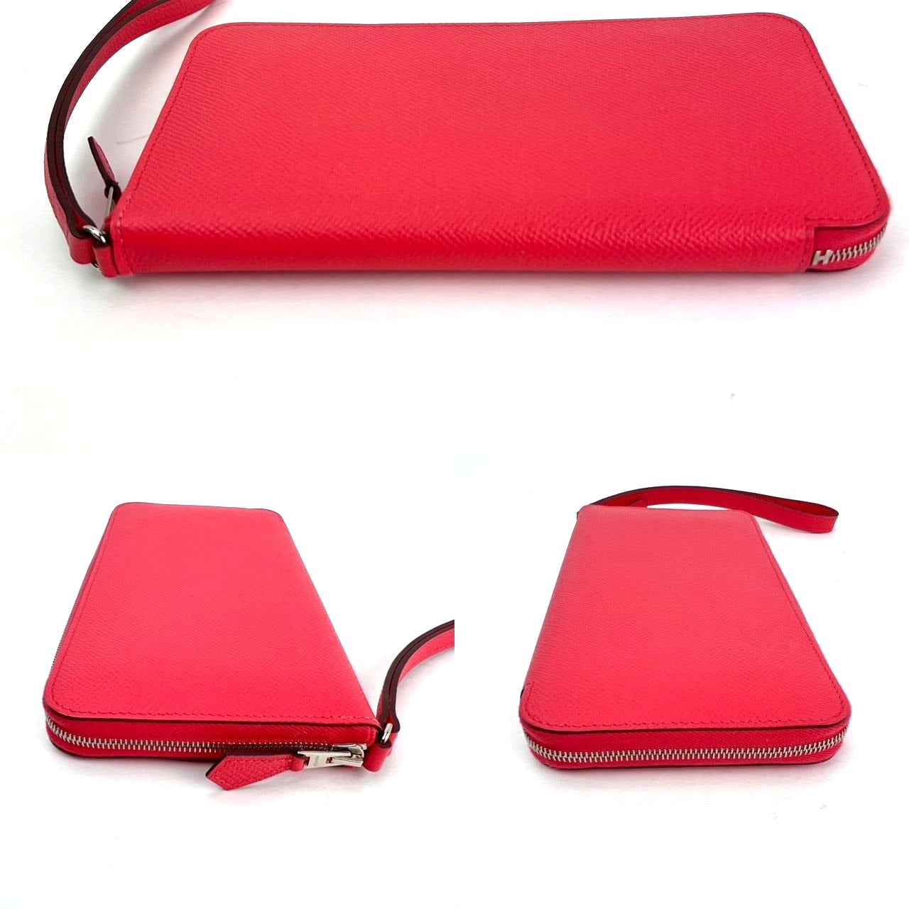 Hermes Epsom Lucky Wrist Azap Leather Pink Red Wallet