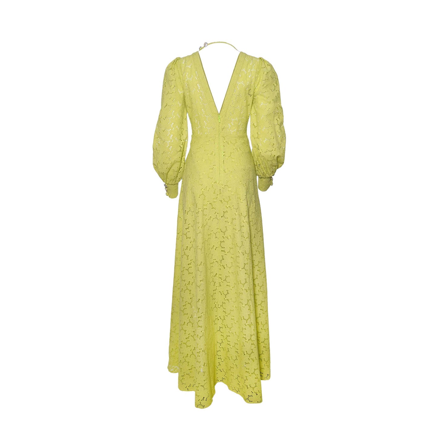 Verna Lime Green Eyelet Long Dress