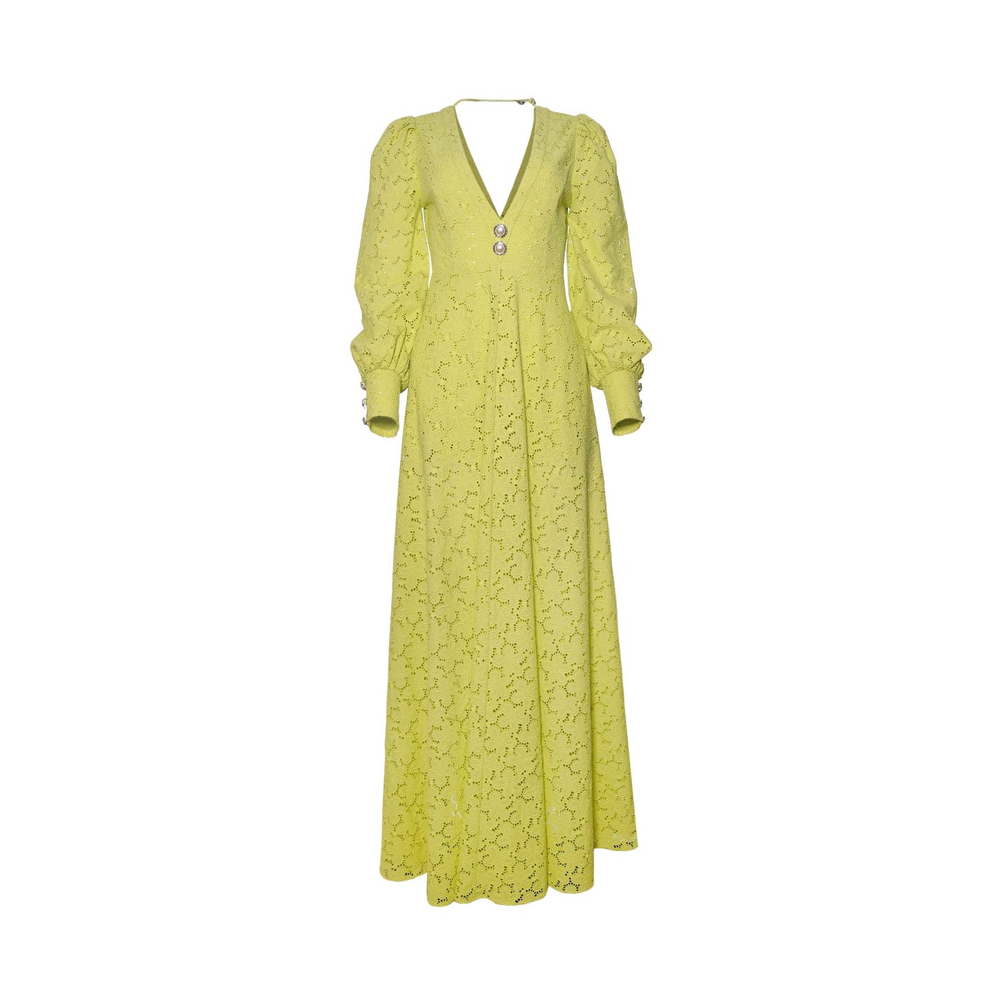 Verna Lime Green Eyelet Long Dress