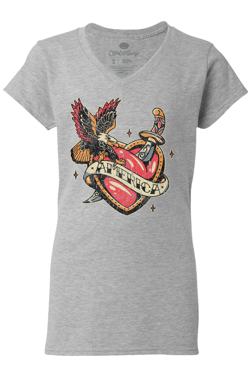 America Heart Tattoo graphic tee -clearance