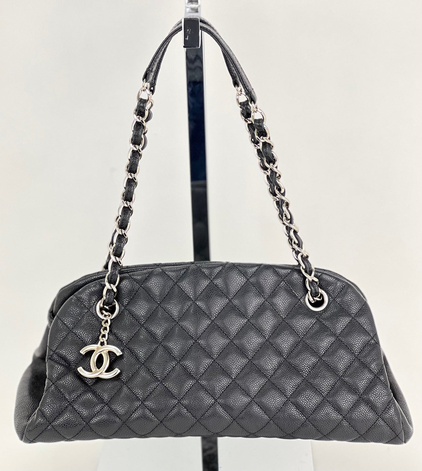 CHANEL Just Mademoiselle Quilted Caviar Black Bowling Shoulder Bag