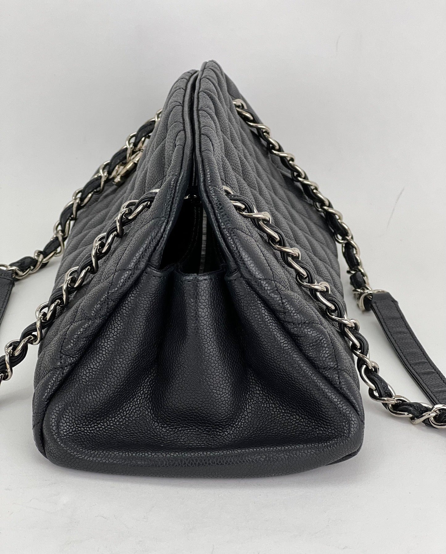 CHANEL Just Mademoiselle Quilted Caviar Black Bowling Shoulder Bag