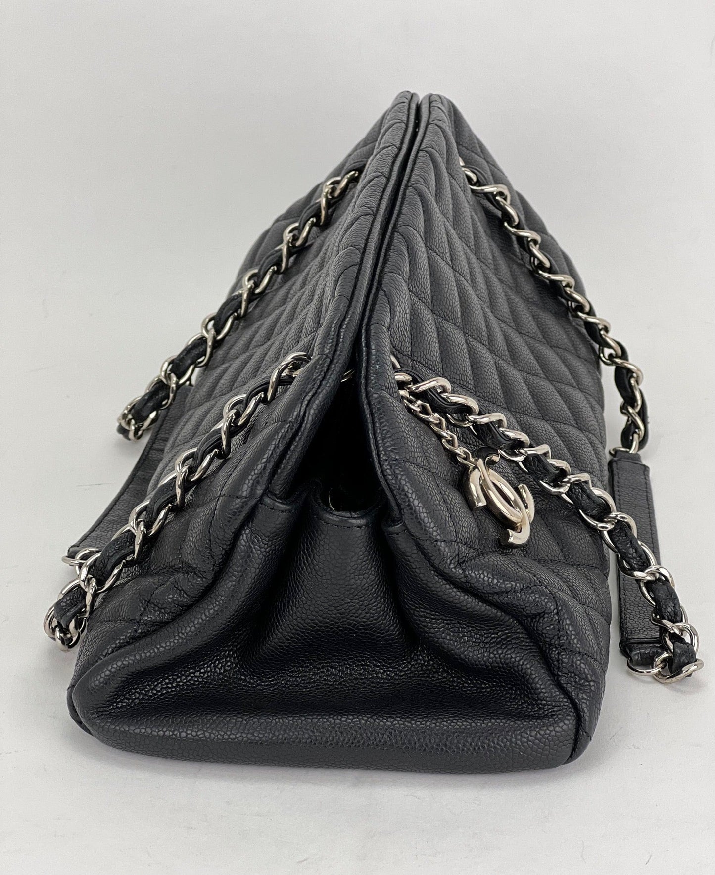 CHANEL Just Mademoiselle Quilted Caviar Black Bowling Shoulder Bag