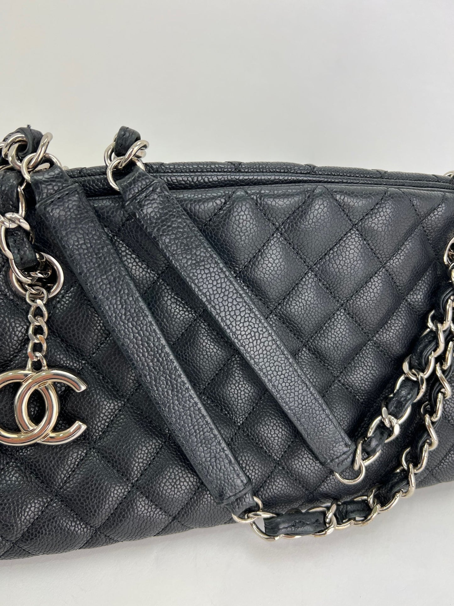 CHANEL Just Mademoiselle Quilted Caviar Black Bowling Shoulder Bag