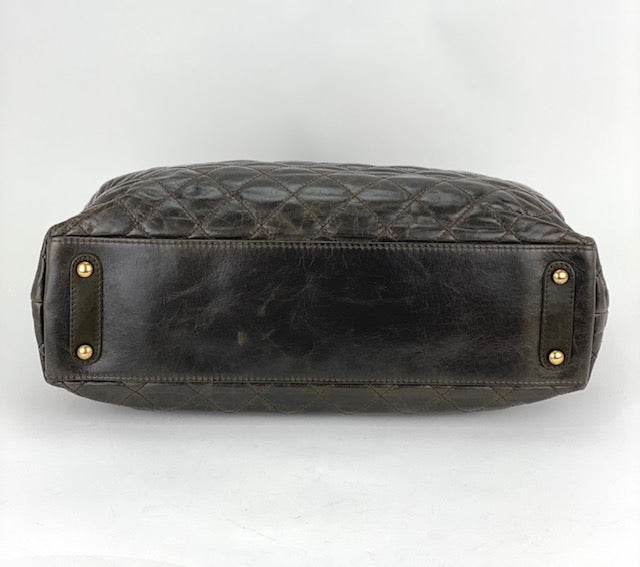 CHANEL Glazed Calfskin Shagreen Large Bindi CC Grey Tote Hand Bag