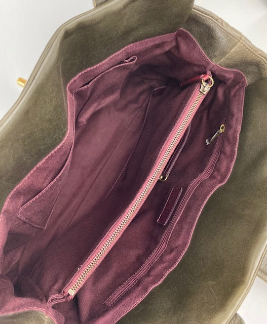 CHANEL Glazed Calfskin Shagreen Large Bindi CC Grey Tote Hand Bag