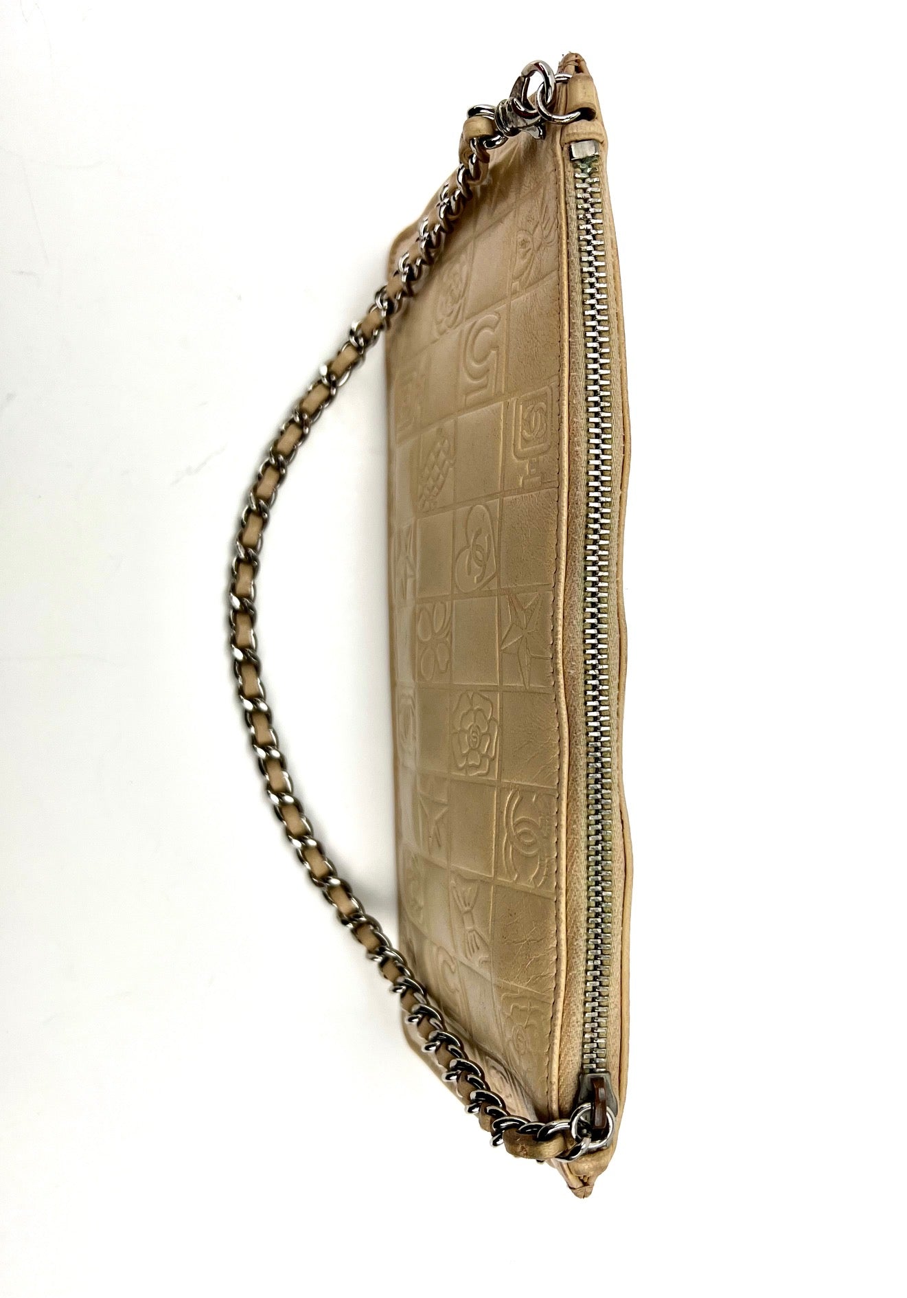 CHANEL Bag Lucky Symbols Pochette Quilted Beige Lambskin Shoulder Wristlet Preowned