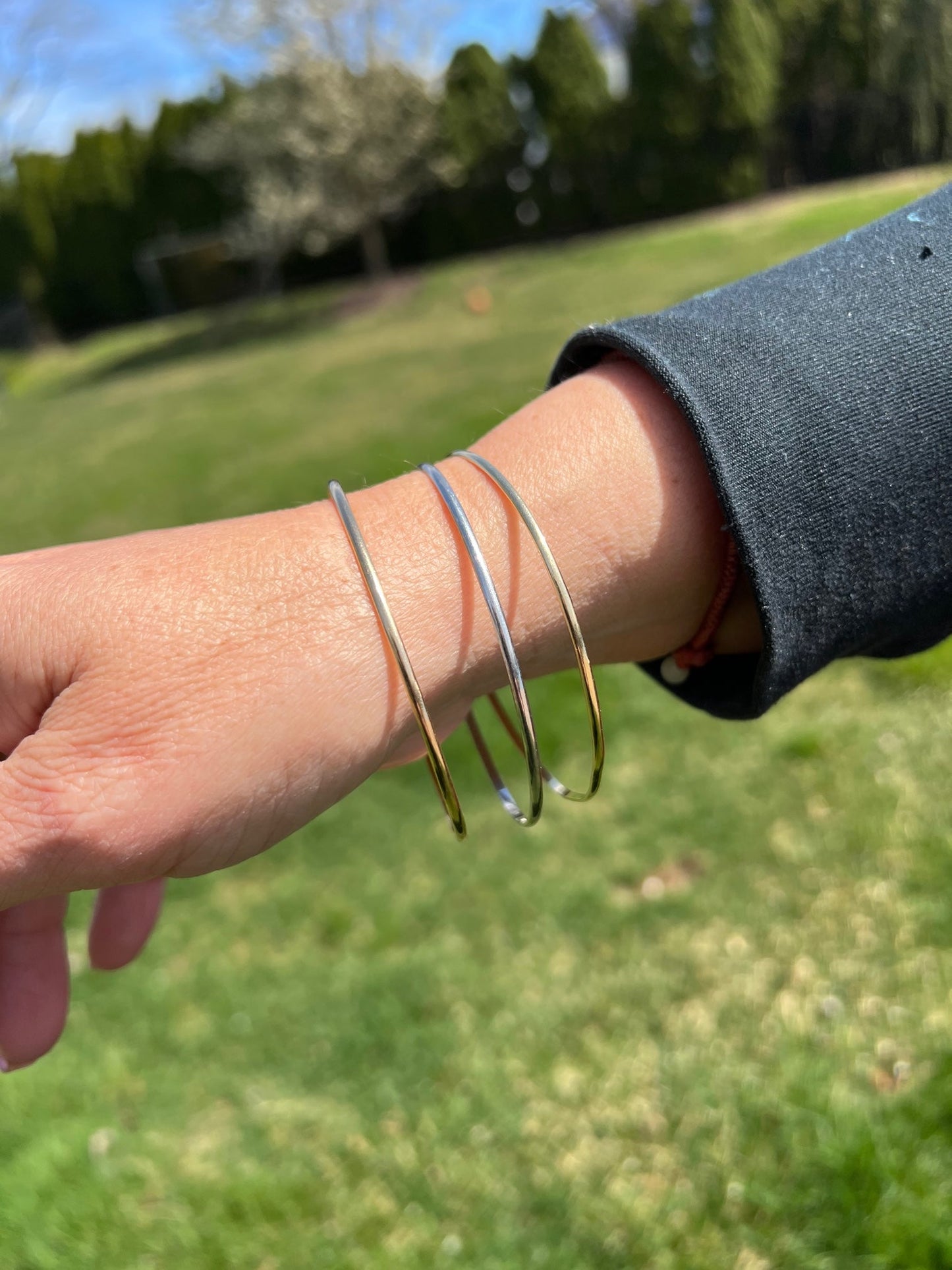 14K Yellow Gold KBH Reclaimed Skinny Bangle Bracelet Jewelry Authentic