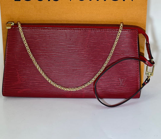 Louis Vuitton Handbag Epi 24 Pochette Accessories Red Leather Crossbody Bag Preowned