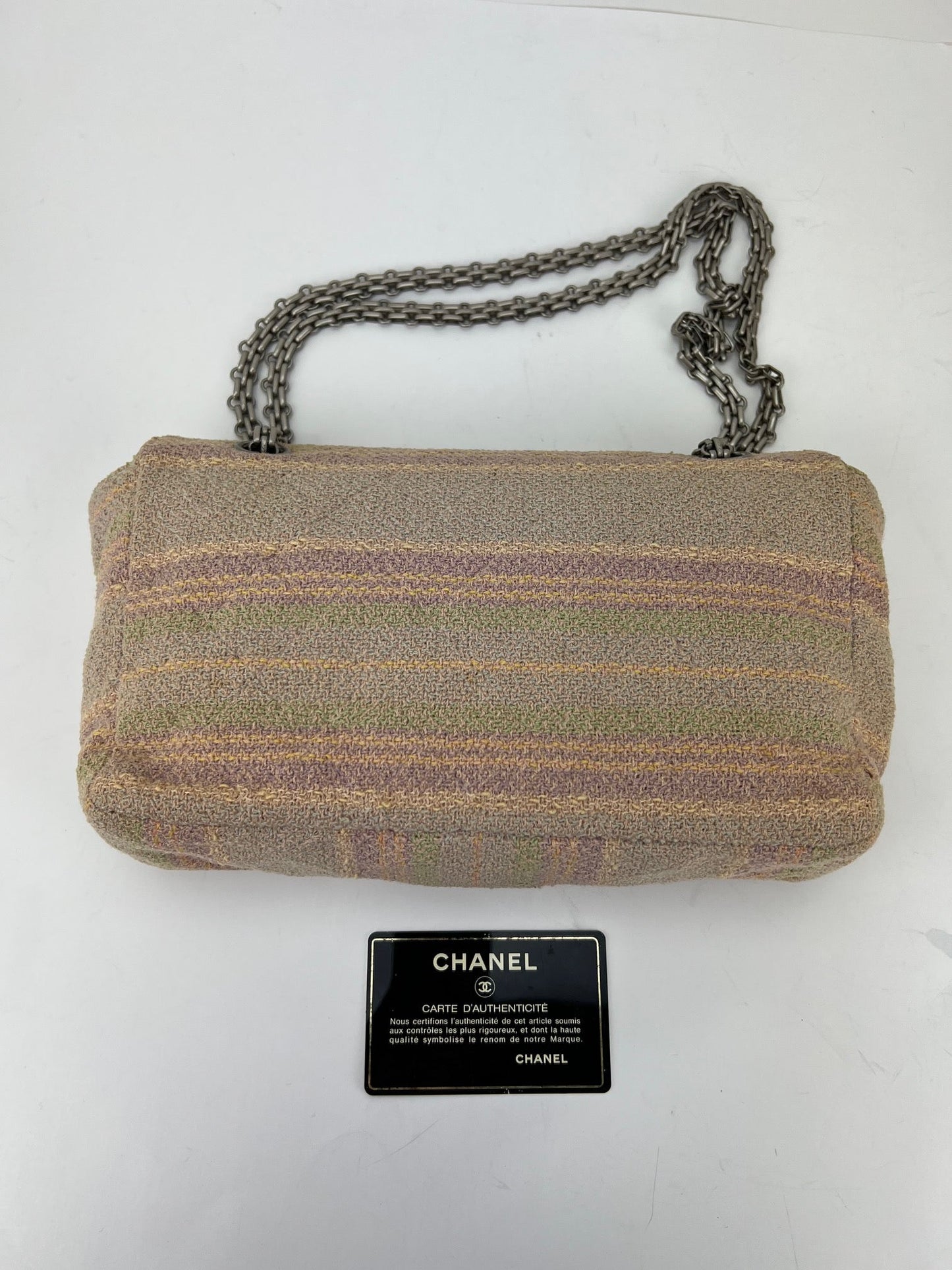 Chanel 2.55 Reissue 225 Single Flap Pink Multicolor Cotton Tweed Shoulder Bag