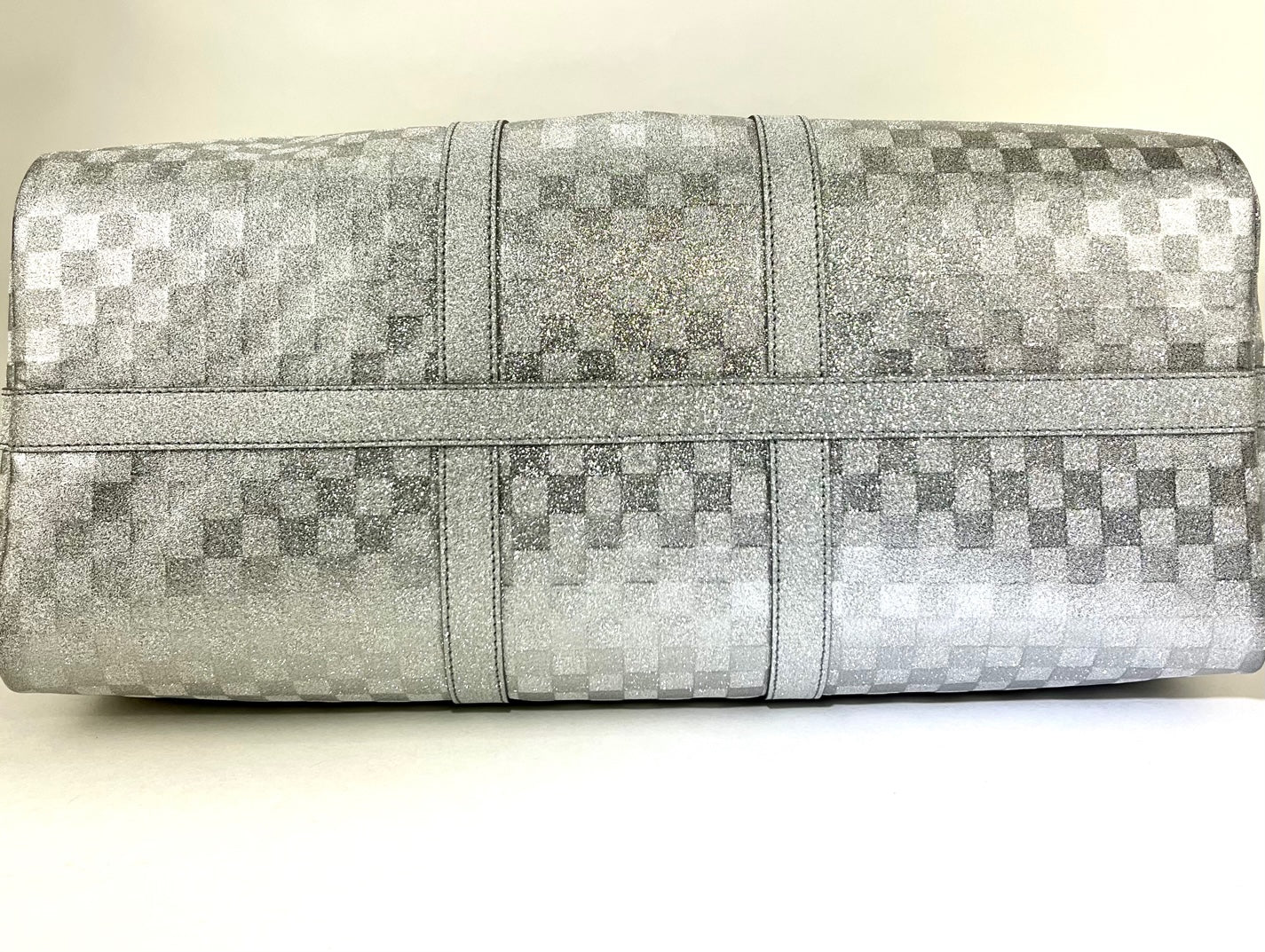 Louis Vuitton Keepall Bandoulière 50B Silver Glitter Damier Pattern Duffle Bag Preowned