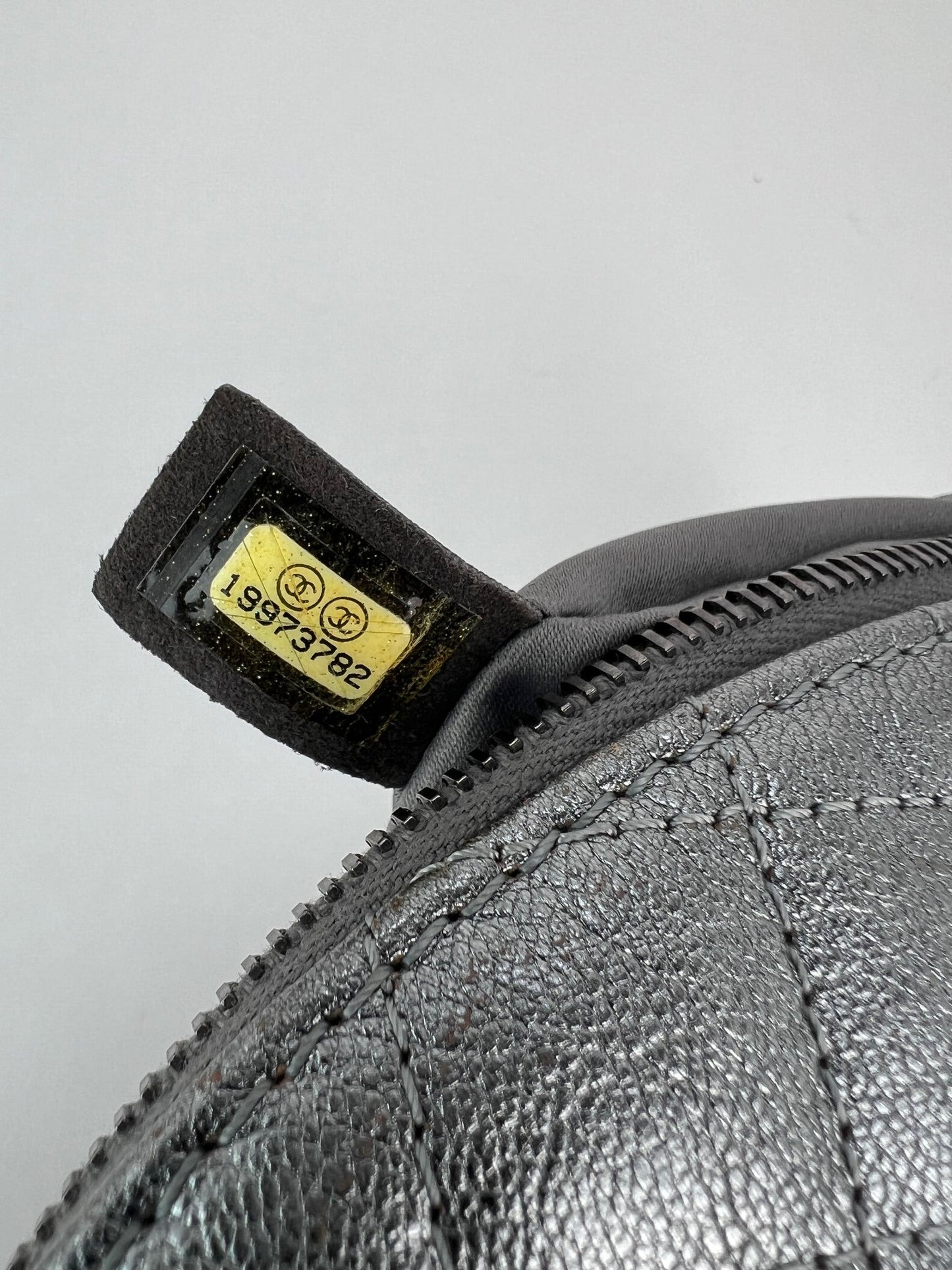 Chanel Metallic Dark Silver Calfskin Quilted Banane Fanny Pack Waist Bag