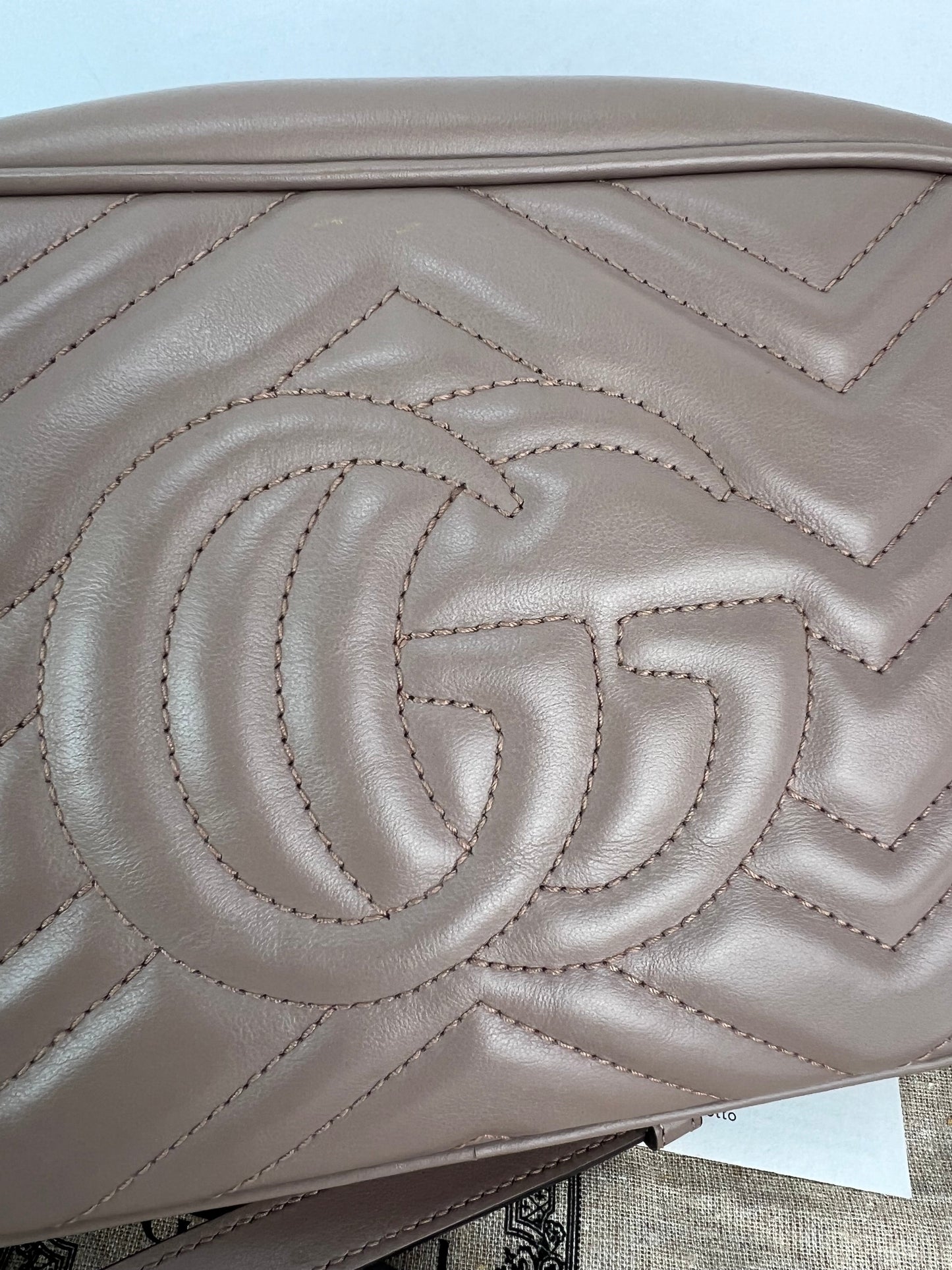 Gucci GG Marmont Small Chain Beige Matelasse Leather Crossbody Bag