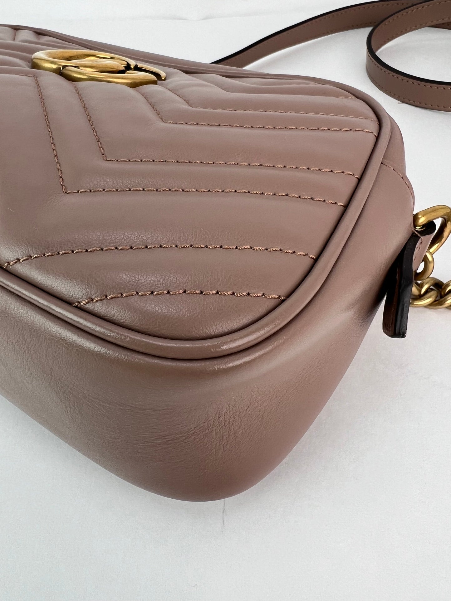 Gucci GG Marmont Small Chain Beige Matelasse Leather Crossbody Bag